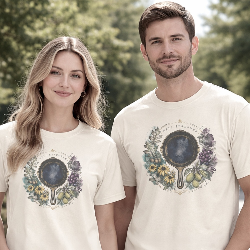 Well Seasoned Skillet in a Botanical Wreath Tee
